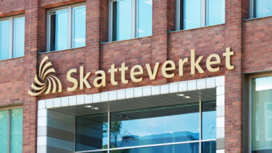 OLNA, SWEDEN - JUNE 2, 2016: Swedish Tax Agency sign at the headquarters in Solna Strand. Skattemyndigheten